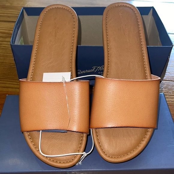 Universal Thread Natural Kora Faux Wood Wedge Slide Tan Vegan Leather NWT Sz 6.5 - Picture 2 of 3